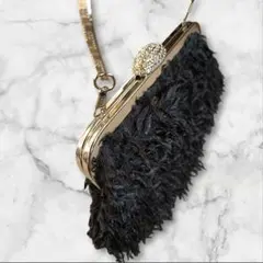 ブラック フリンジ パーティーバッグ 結婚式　黒美品　ビジュ