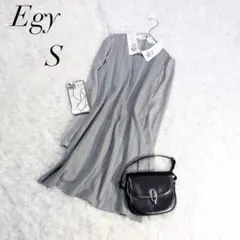 エジー/ワンピース/襟付き/ビジュー/グレー/ピンストライプ/シフォン袖