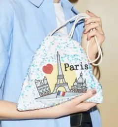 スパンコール エンブロイダリー刺繍 巾着 バッグ / ポーチ　エコバッグのサムネイル