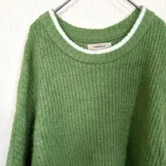 MEODUMメオダム 配色ステッチ オーバーサイズ クルーネックニット グリーン