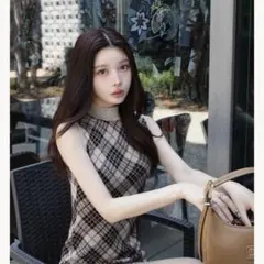 ダーリッチ　チェックジャガードノースリニットミニワンピース