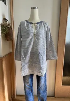 美品！◆L◆northern truck◆ボーダーチュニックシャツ◆ブルーのサムネイル