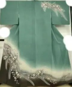 未使用　辻が花　豪華訪問着　ブルーグリーン系　絞り　暈し染　正絹　逸品