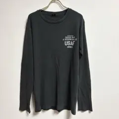 ✨良品✨ AVIREX USAF【ＸＬ】ロンT ロゴ 丸首 ワッフル 大きめ 黒