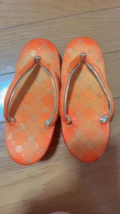 七五三3歳　オレンジ花柄草履とバックセット