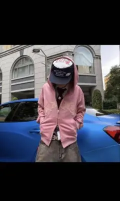 ピンク フリース ジップアップパーカー