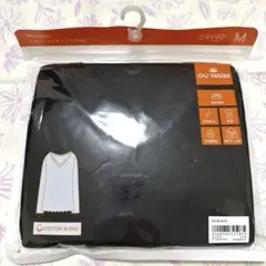 GU WARM リブレースVネックT（長袖） M ブラック