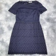 ま*を様 KUMIKYOKU【2】半袖ワンピース　ネイビー　刺繍　綿100％　薄