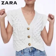ZARA ザラ ケーブル編みノースリーブニットベスト ショート丈