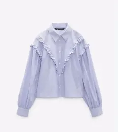 ZARA フリル付きストライプシャツ 長袖