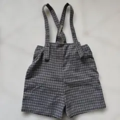 petit mainチェック柄 サスペンダー付きパンツ