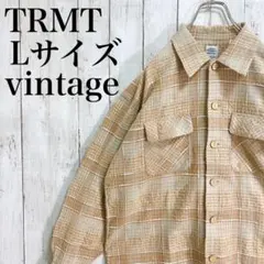 TRMT チェック柄長袖シャツ 厚手 ウッドボタン カジュアル ビンテージ L