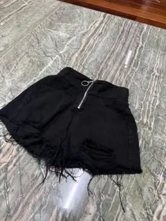 【ANAP KIDS】フリンジデザイン デニムショートパンツ ブラック