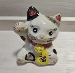 招き猫 右手ミニ 手乗り 三毛猫 陶器 ハンドメイド