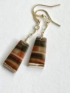 ナチュラル　カーネリアン　チェーン付き　14kgfピアス