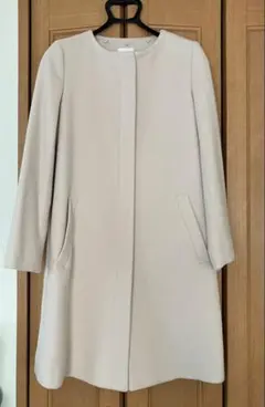 【組曲】フード付きピンクベージュロングコート　2way ウール（アンゴラ混）M