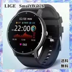 新品　LIGE　超薄型　スマートウォッチ　シリコンベルト　ブラック　健康管理