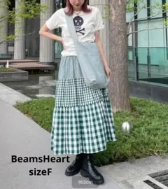 超美品　BEAMS HEART グリーンチェック ティアードスカートフレア　Fのサムネイル