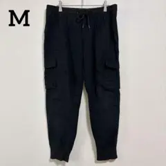 カーゴパンツ M 黒 ゴム紐付き カジュアルパンツ ワークパンツ カジュアル