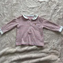 familiar 80サイズ 赤と白ストライプ ロンT