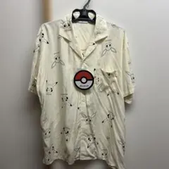 値下げポケモン ピカチュウ イーブイ 総柄 開襟シャツ アロハシャツ M