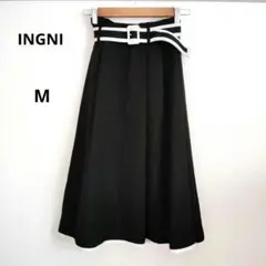 ★ INGNI フレア ロングスカート ベルト付き M ブラック イング 黒