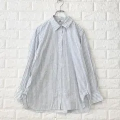 ユニクロ/XL/白×紺/ストライプ/オープンシャツ/長袖/コットン/春夏秋
