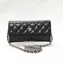 【良品】CHANEL 　ラムスキン　マトラッセ 　長財布　 黒×シルバー金具のサムネイル