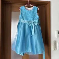 水色 花柄レースドレス 130cm 発表会