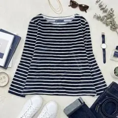 【美品】PETIT BATEAU ベロア マリニエール ボーダー カットソー S