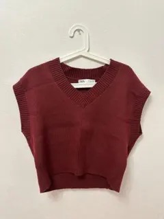 ZARA ザラ　エンジ色　Vネックニットベスト