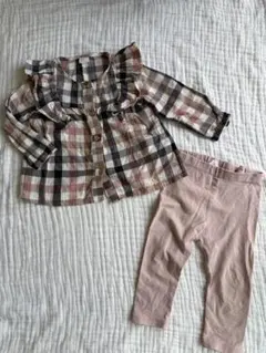 チェック柄シャツとピンクレギンスセット　80サイズ