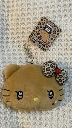 新品 フェイスリールパスケース 小物入れ ポーチ ギャルキティ ヒョウ柄 茶色