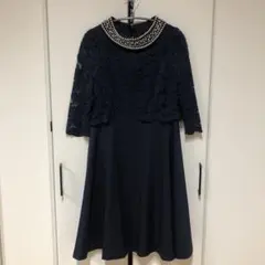 【お呼ばれドレス】パーティードレス　膝丈　結婚式など　M ネイビー