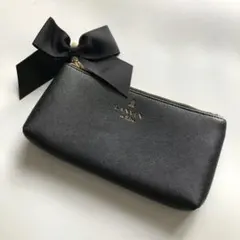 ★美品★ランバンオンブルー ポーチ リボン パール ジップ 総柄 ゴールドのサムネイル