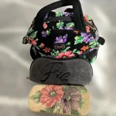 Feiler フラワー刺繍 手提げバック メガネケース　3点セット