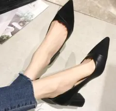 新品 太ヒール バイカラーパンプス ブラック 23cm