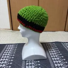 カラフルストライプ手編みニット帽