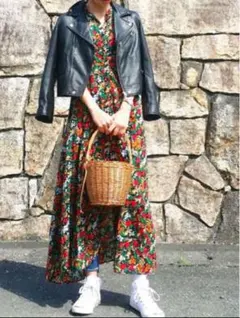 ZARA 花柄ロングワンピース レトロ