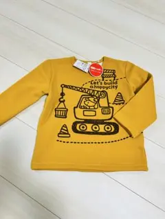 クレーン車プリント裏起毛トレーナー　ボーイズ からし色