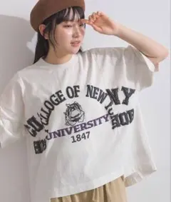 LUPILIEN 発砲ロゴ＆ブルドッグ オーバーサイズTシャツ ホワイトのサムネイル