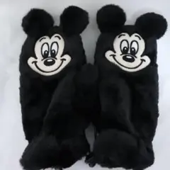 ディズニーストア ミッキー ふわふわ手袋 ミトン ストラップ付き 黒 ブラック