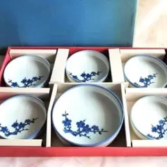 青い花模様の陶器皿6点セット
