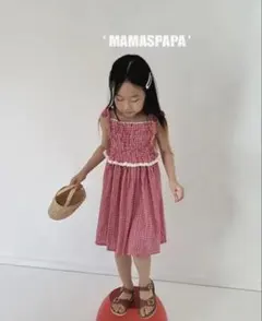 韓国子供服 Mamaspapa ワンピース チェック赤 Mサイズ