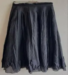 【FOXEY Boutique】麻と絹のフレアスカート 黒 裏地レース付きのサムネイル