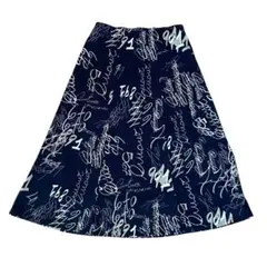 総柄 フレアスカート M-Lサイズ カジュアル 黒色 ウエストゴム 裏地あり