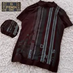 FENDI イタリア製 ロゴデザイン ストレッチ モックネック Tシャツ