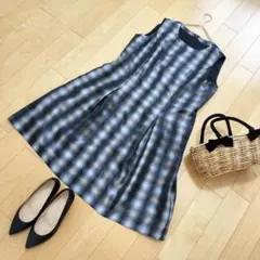 ✨レリアン✨ノースリーブワンピースフレアワンピース【15】大きいサイズ チェックのサムネイル