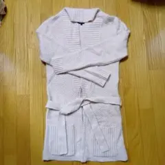 ロングカーディガン ベルト付き ベージュ