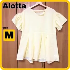 【Allota】パール調ボタン付キーネックトップス ブラウス コットン混 黄 Mのサムネイル